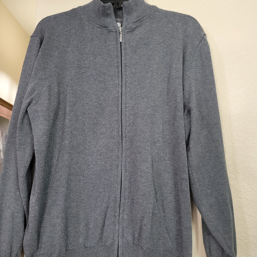 Gray Full-Zip Knit Cardigan Sweater -